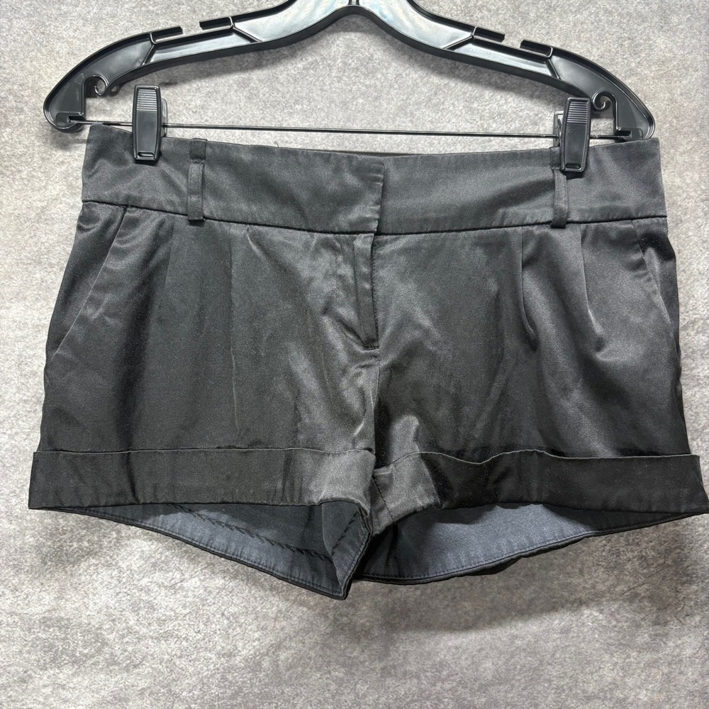 Y2K Forever 21 Black Satin Pleated Micro Mini Shorts Women's M Low Rise Clubwear